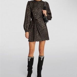 AllSaints NWT Jemima Leopard Twist-Front Satin Mini Dress Army Green